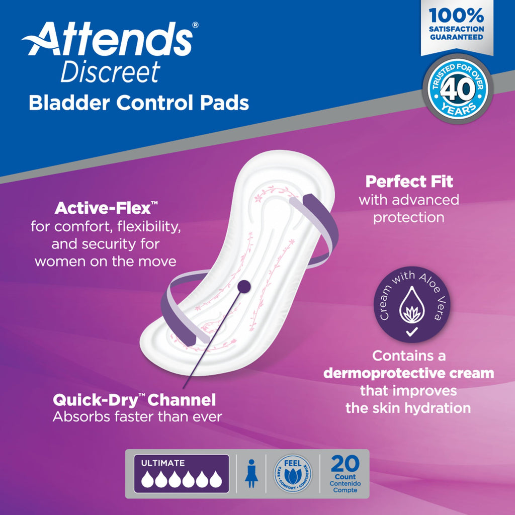 Attends Discreet Women's Bladder Control Pads Ultimate Absorbency