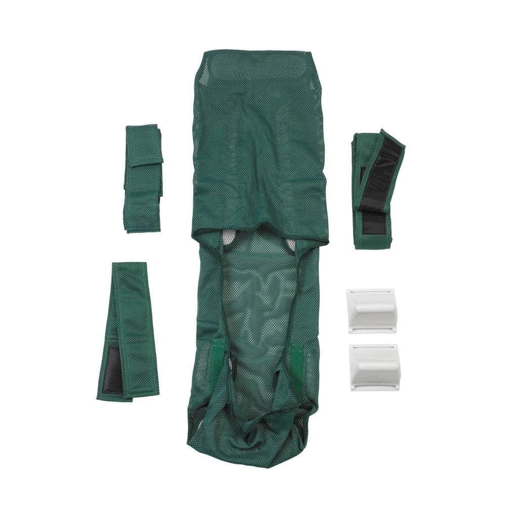 Drive Medical Otter green replacement fabric with support straps and attachment hardware.