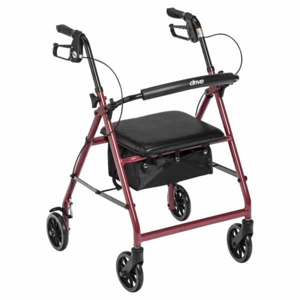 Drive Medical Rollator Rolling Walker with 6″ Wheels, Fold Up Removable Back Support and Padded Seat