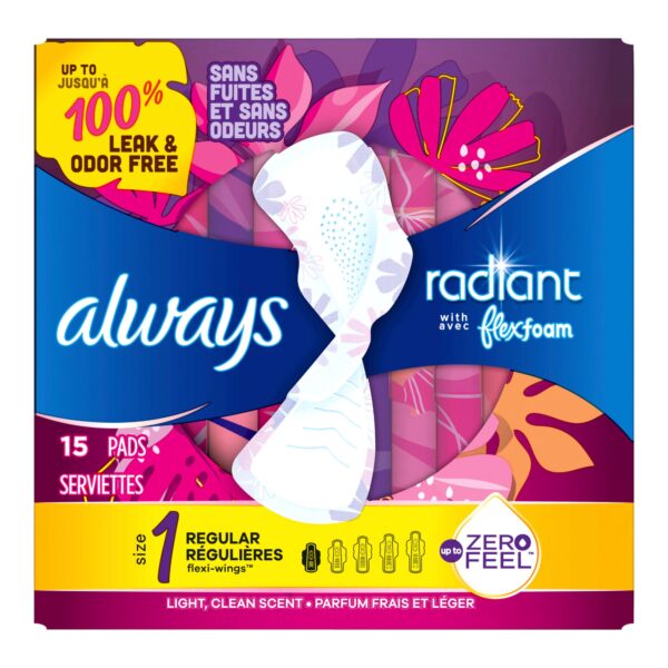 Always Radiant Feminine Pad, FlexFoam With Wings – Regular Absorbency