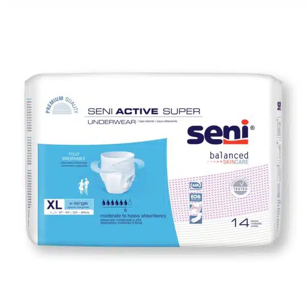 Seni Active Super Adult Absorbent Underwear, Pull On with Tear Away Seams – Moderate Absorbency