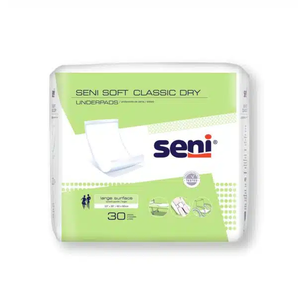 Seni Soft Classic Dry Disposable White Underpads, Light Absorbency