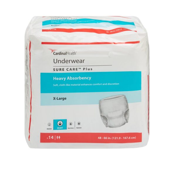 Cardinal Sure Care Plus Adult Absorbent Underwear, Pull On with Tear Away Seams Heavy Absorbency