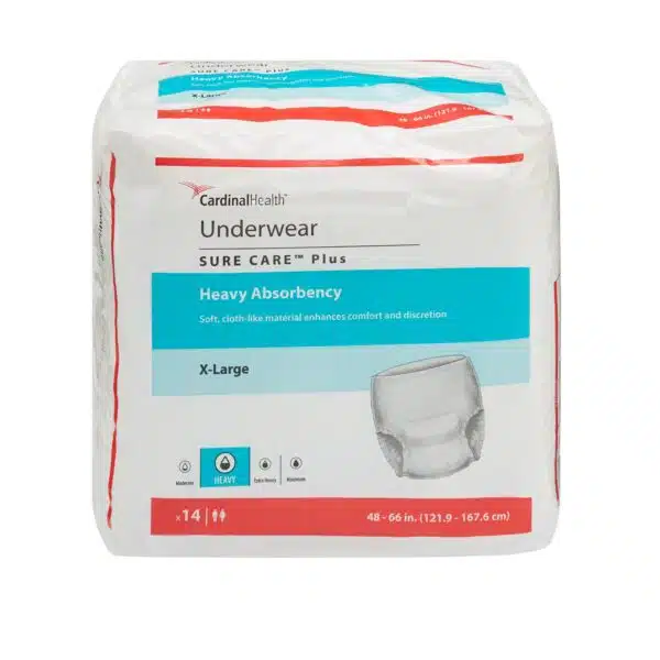 Cardinal Sure Care Plus Adult Absorbent Underwear, Pull On with Tear Away Seams Heavy Absorbency