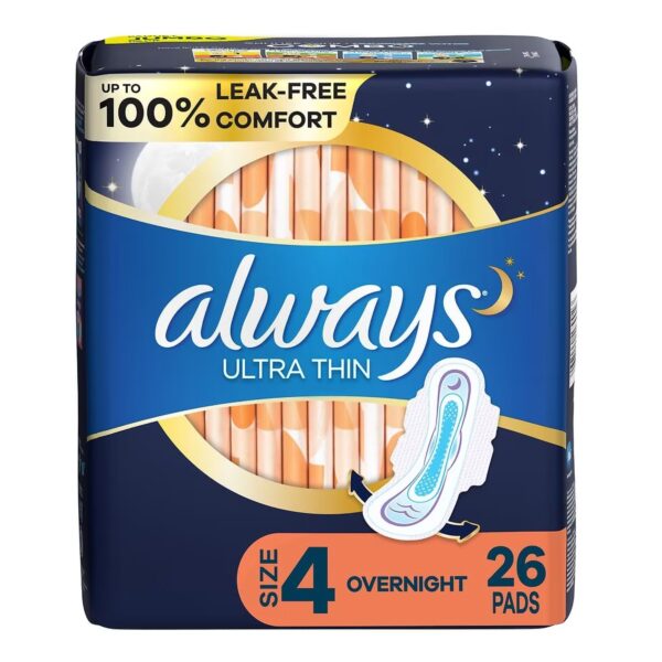 Always Ultra Thin Overnight Feminine Pads With Wings, Heavy Absorbency