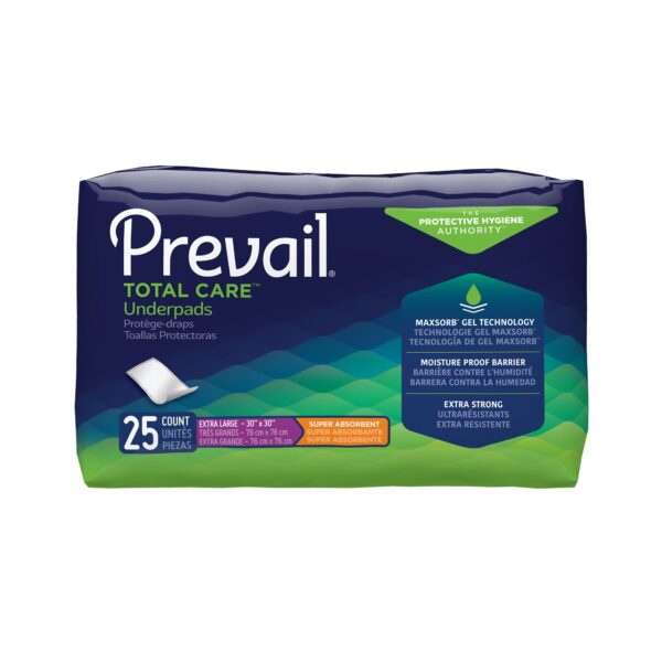 Prevail Total Care Disposable Underpad Polyester, Super Absorbency