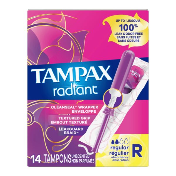 Tampax Radiant Tampons, Regular Absorbency – Plastic Applicator