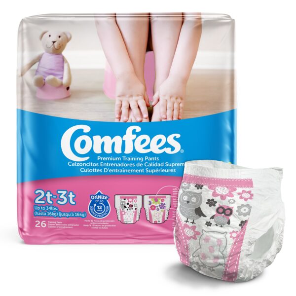 Comfees Female Premium Training Pants For Toddler, Pull On with Tear Away Seams